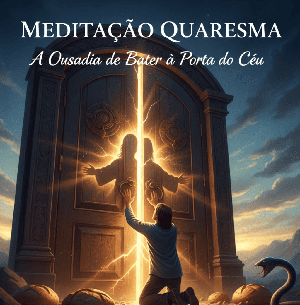 Homem entrando nas portas do céu com imagem de Jesus na porta