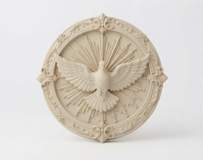 Divino Espírito Santo, medalhão bege, para a caixa dos padrinhos: desenho do modelo