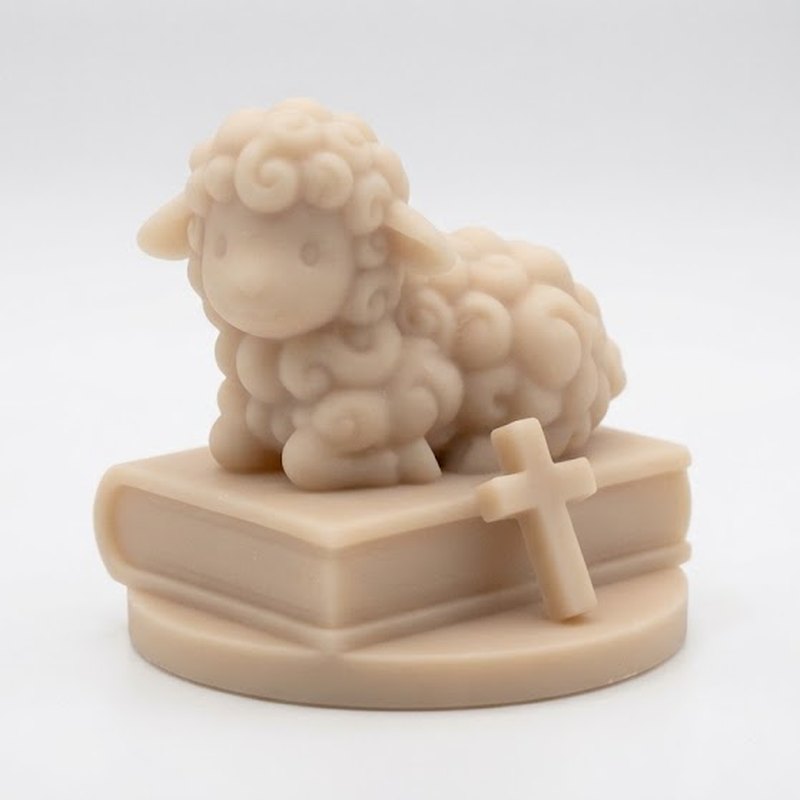 Cordeiro sobre a Bíblia, bege, 5 cm: desenho do modelo
