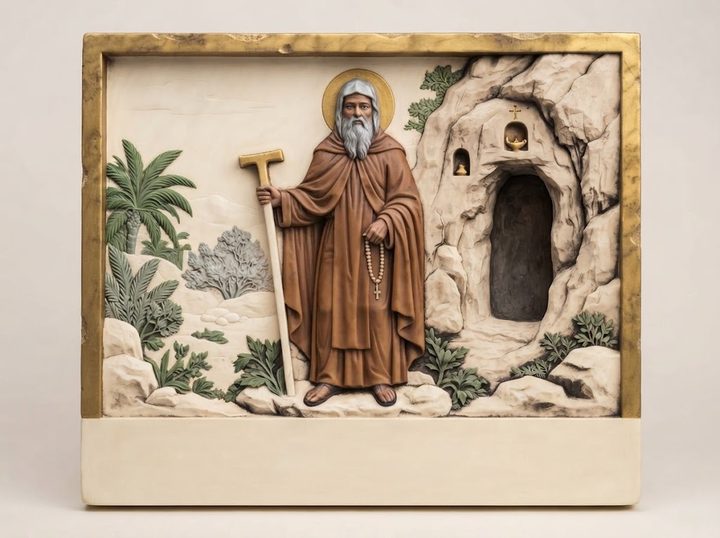 Placa em relevo de Abba Moisés pintada: sugestão de pintura
