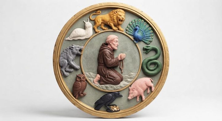 Medalhão do monge e os 8 logismoi pintada: sugestão de pintura