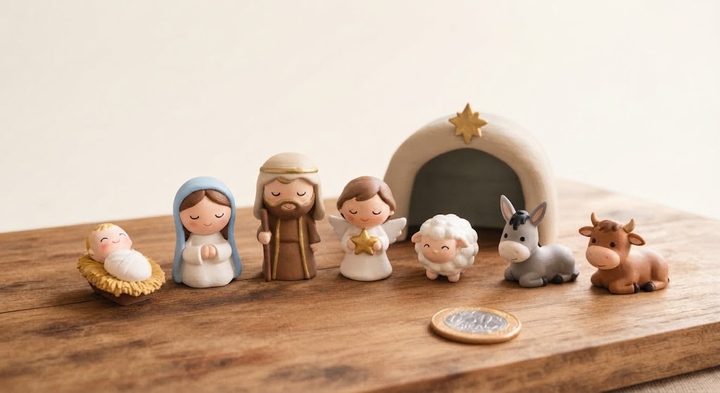Mini presépio com gruta e estrela pintada: sugestão de pintura